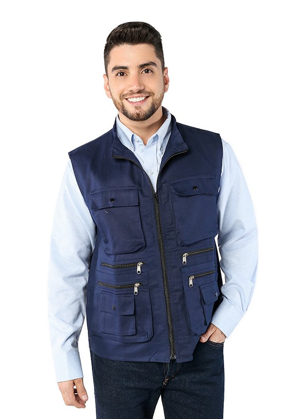 dotaciones y uniformes cydp chaleco tipo periodista azul oscuro